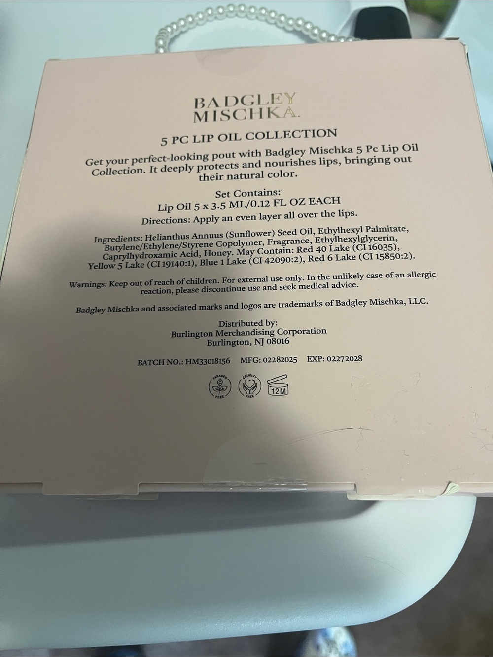 Badgley Mischka 5-Piece Lip Oil Set in Pink and Rose Gold Accents - Picture 2 of 2